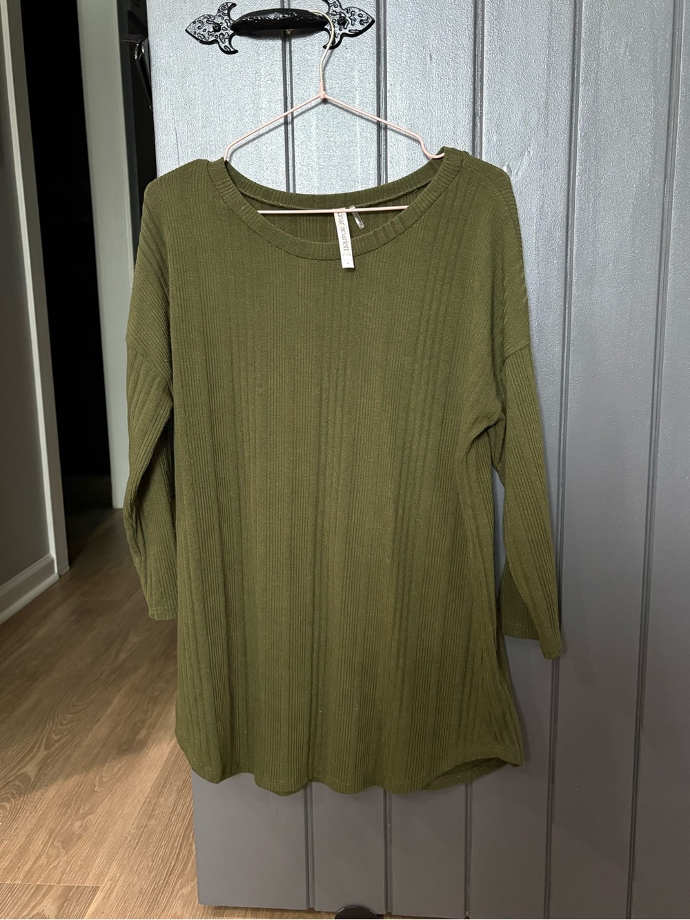 Olive Ribbed Long Sleeve Tunic Top